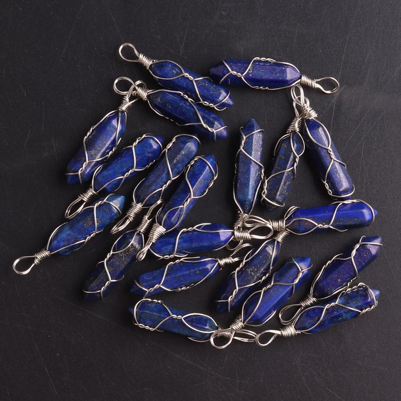50PCS Factory Outlet Jewelry Wrapped Pendants Natural Gem Stone Wire Winding Bead For Making Necklace Crystal Hexagonal Pendulum