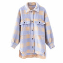 Stylish Sweet Plaid Woolen Shirt Jackets Women Fashion Pockets Turn-down Collar Check Jacket Cute Girls Chic Coat Streetwear