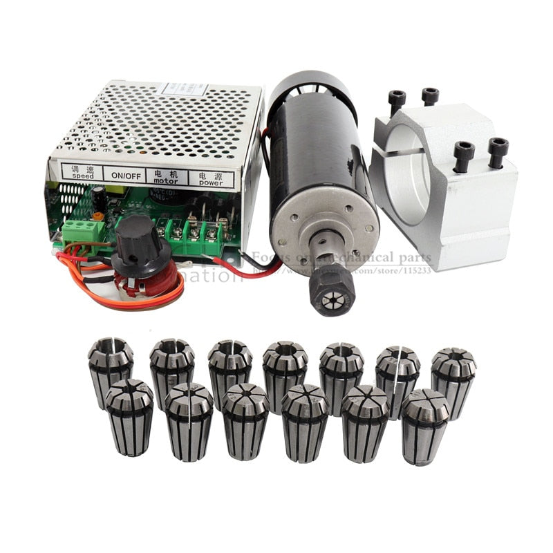 Free shipping 500w Air cooled spindle Motor +13pcs ER11 chuck + 52mm clamps + Power Supply speed governo