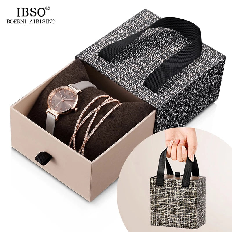 IBSO Crystal Bracelet Watches Set Female High Quality Quartz Watch Luxury Women Watch Bangle Set For Valentine&