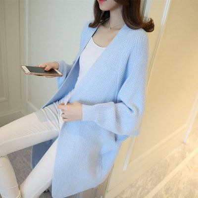 2020 Long Cardigan Women Sweater Autumn Winter Bat Sleeve Knitted Sweater Femme Jacket Loose Ladies Sweaters Cardigans New