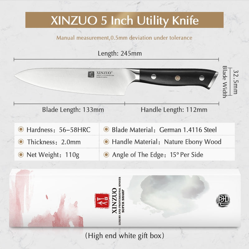 XINZUO 5 "pulgadas cuchillo de utilidad alemán 1,4116 acero mejor cuchillo de cocina nuevo Parer cuchillo de fruta con mango de ébano accesorios de cocina