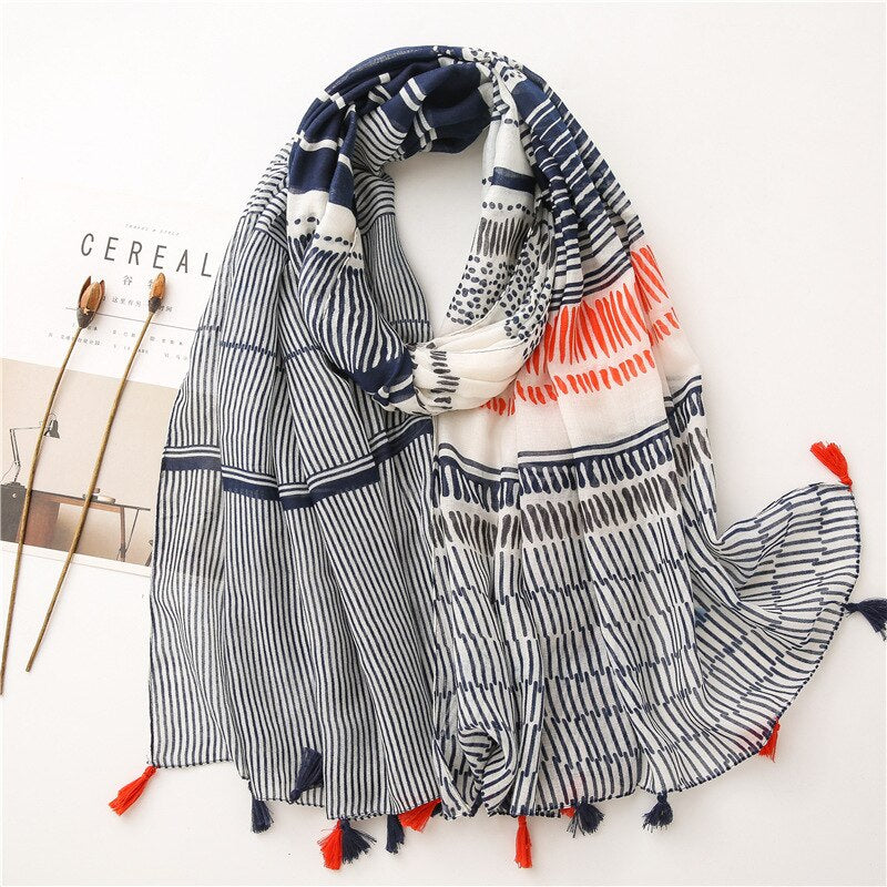 2020 fashion spring summer geometry printing cotton scarf with tassel fashion wraps shawls sunscreen beach hijabs wholesale