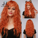 La Sylphide HalloWeen Cosplay Party Perücke Long Body Wave Orange Kunsthaar Perücken mit Pony für Damen Süße Perücken Hitzebeständig