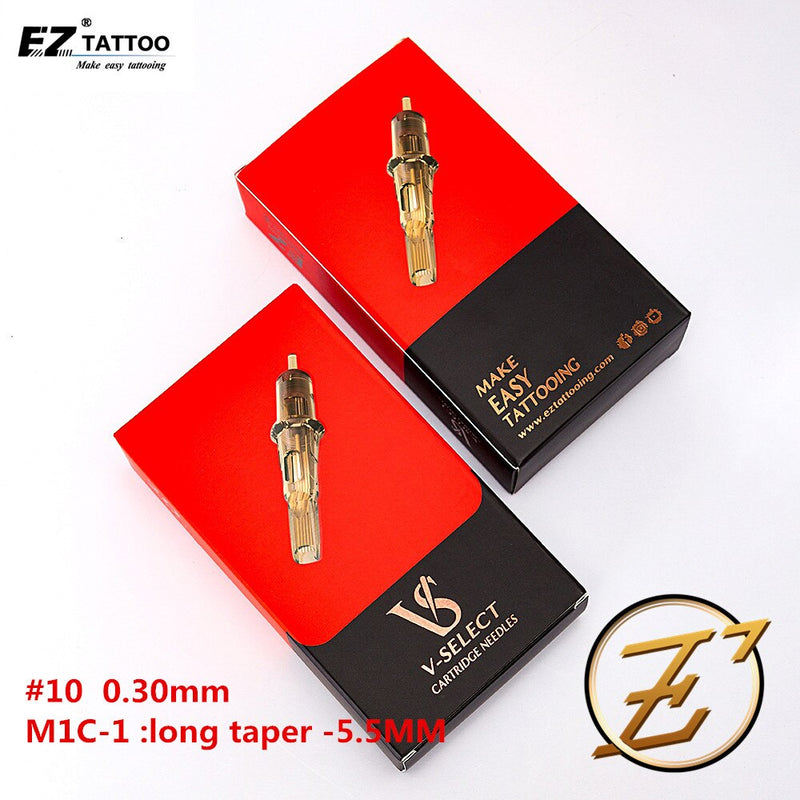 EZ V-Select Tattoo Cartridge Nadeln Nr. 10 0,30 mm gebogene Magnum mit elastischer Membran und präzisem Positionierungssystem, 20 Stück/Box