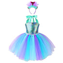 Kinder Mädchen Meerjungfrau Prinzessin Kleid Ärmelloses Mesh Tutu 3D Blume Haarband Set Kinder Halloween Thema Party Cosplay Kostüm