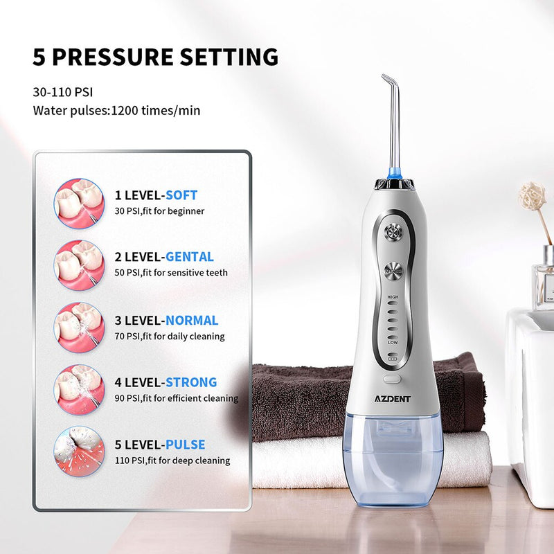 AZDENT portátil inalámbrico eléctrico agua Oral Dental irrigador Flosser USB recargable limpiador de dientes 5 modos IPX7 impermeable