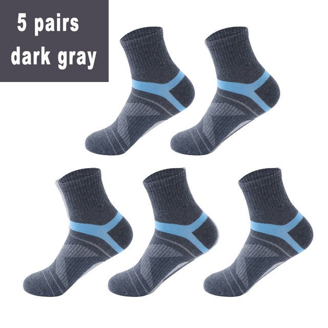 10 Uds = 5 pares de calcetines de algodón de alta calidad para hombre, calcetines deportivos transpirables informales para correr en invierno, calcetines deportivos a rayas EUR38-48