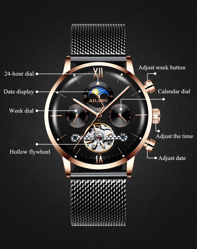 SSS Qualität AILANGHerrenuhr Tourbillon Minimalistische Automatikuhr neuestes Design Getriebe Armbanduhren Diesel mechanische Uhr Herren