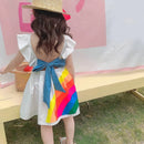 Humor Bär Sommer neue ärmellose süße Mädchen Kleid Kleinkind Kind Prinzessin Party Kleid Druck zurück Schleife Baby Kinderkleidung