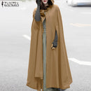 ZANZEA Frauen Poncho Winter Kapuzen Offener Umhang Lose Fester Langer Mantel Hoodies Cosplay Outwear Weihnachten Lässiger Umhang