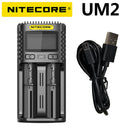 100% Original Nitecore UM4 UM2 USB QC Batterieladegerät Intelligente Schaltung Global Insurance Li-Ion AA AAA 18650 21700 26650
