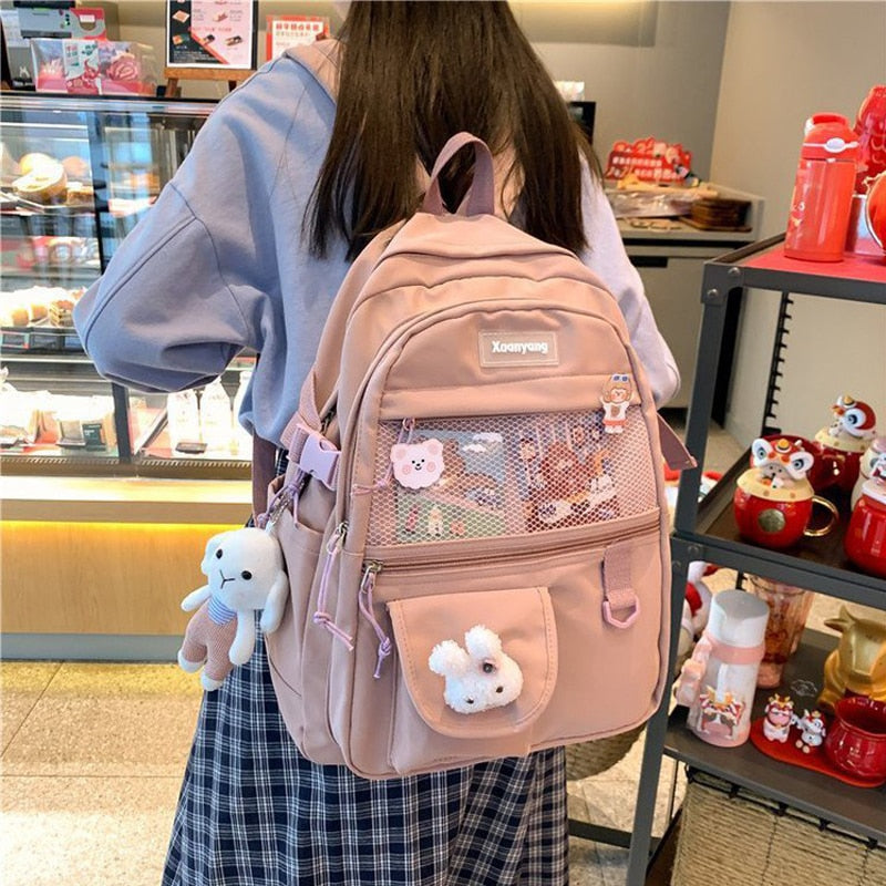 Japanese Fashion Backpack Women School Bags For Teenage Girls Multipockets Mesh Nylon Backpacks Mochila Feminina Bag Bolsa Mujer