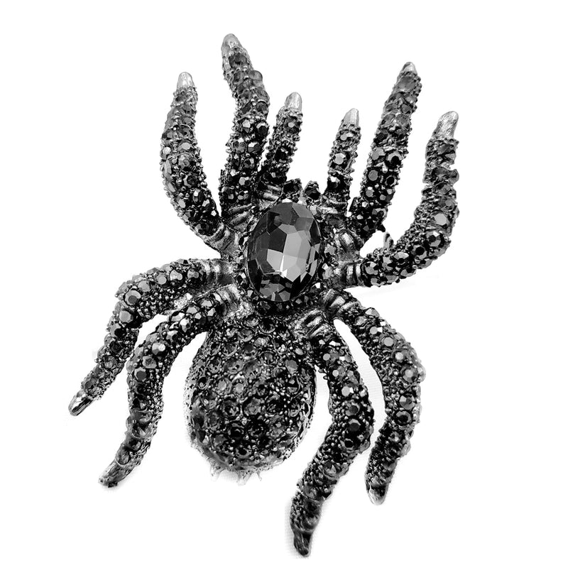 Vintage Statement 10-beinige große schwarze Kristall-Strass-Spinnen-Broschen riesige gefährliche Käfer-Anstecknadel für Halloween-Party-Schmuck