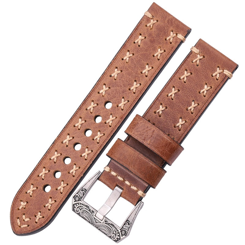 Handmade Watchbands With Retro Stainless Steel Buckle 22mm 24mm Men Women Genuine Leather Watch Band Strap Belt Watch Accessorie