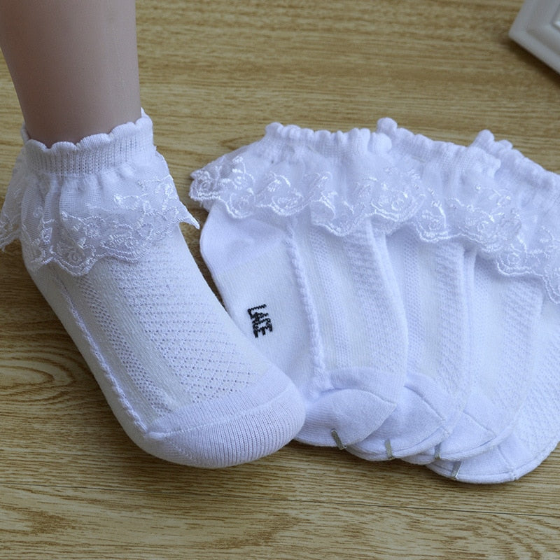 Calcetines de encaje para niños de 1 a 12 años, calcetines de algodón para niñas de primavera, otoño y verano, calcetines cortos de baile de princesa, calcetines finos para niños pequeños