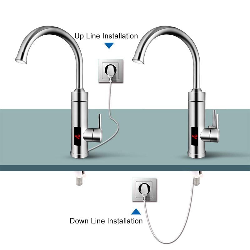TINTON LIFE Elektrischer Warmwasserbereiter aus Edelstahl mit Temperaturanzeige für die Küche, ohne Tank, sofortiger Warmwasserhahn, 3000 W