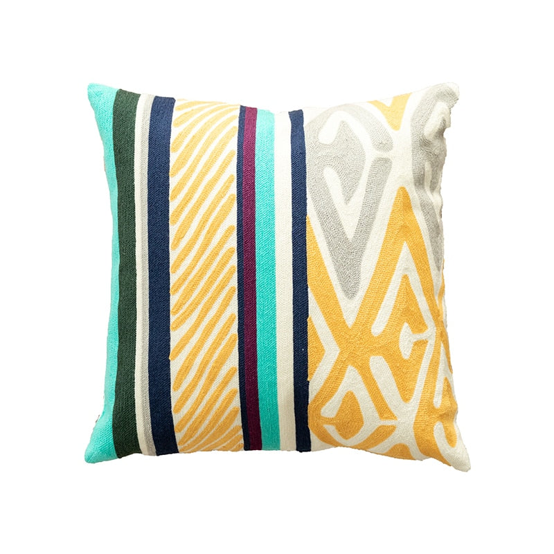 Leaf Cushion Cover Embroidered Abstract Geometric Pillowcase Tassels Fringe Square Pillow Cover 45x45cm/30x50cm Home Decoration