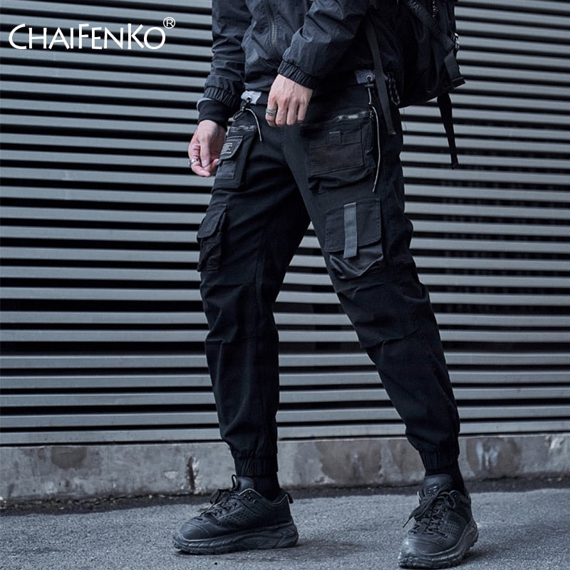 CHAIFENKO Schwarze Cargohose Herren Hip Hop Streetwear Jogger Jogginghose Mode Harajuku Haremshose Multi-Pocket Lässige Herrenhose