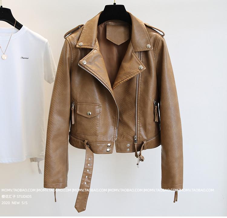 New Women Leather Coat Spring Autumn Long Sleeved With Belt Faux Leather Jacket Female Punk Outwear Ladies Biker Moto Outwear