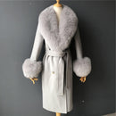 2020 Wool Coat Women Pied De Poule Natural Fox Fur Collar Cashmere Wool Blends Long Outerwear Ladies Streetwear
