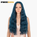 Pelucas de encaje sintético FREEDOM, pelucas de pelo largo ondulado Natural de 30 pulgadas, Color azul degradado del arco iris, pelucas de pelo rosa, pelucas de Cosplay de fibra resistente al calor