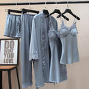 Bata Kimono, conjunto de pijamas de encaje para mujer, traje Polaire, ropa de dormir, albornoz, ropa de dormir de verano, pijamas sueltos para mujer