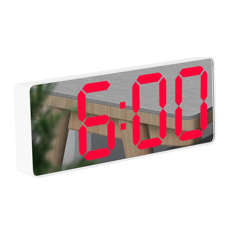 LED Mirror Screen Alarm Clock Creative Digital Clock Voice Control Snooze Time Date Temperature Display Rectangle/Round Style