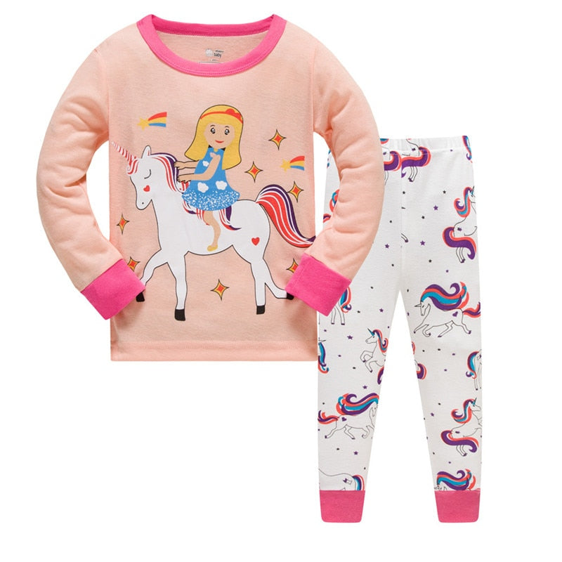 Conjunto de pijamas de unicornio para niñas, traje dulce de primavera y otoño para niños, ropa de dormir Infantil de dibujos animados para niños