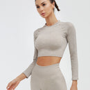 Workout-Oberteile für Frauen, Fitness, Sport, Yoga-Oberteil, gestricktes Yoga-Shirt, nahtloses Oberteil, Langarm, Laufsport-Shirt, Damen-Sportbekleidung