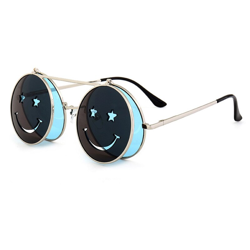 SHAUNA Frühlingsscharnier Nettes lächelndes Gesicht Frauen Faltende Punk-Sonnenbrille Einzigartige Männer Doppelte Linse getönte Steampunk-Brille UV400