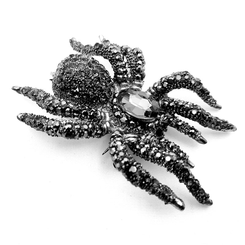 Vintage Statement 10-Legged Large Black Crystal Rhinestone Spider Brooches Huge Dangerous Bug Pin for Halloween Party Jewelry