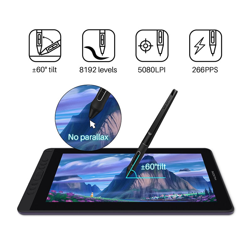 Huion Kamvas 13 Graphics Tablet Monitor AG Glass Pen Display Drawing Monitor 8192 Battery-free Stylus for Android Windows MacOS