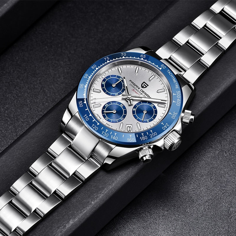 PAGANI DESIGN Men Quartz Wristwatch Luxury Sapphire Glass Sport Watch Rubber Strap Chronograph Watches Mens Japan VK63 Clock Man