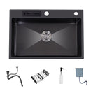 Fregadero de cocina de montaje superior de acero inoxidable 304 con soporte para cuchillos, lavabo multifunción de un solo cuenco, lavabo gris oscuro para accesorios de cocina