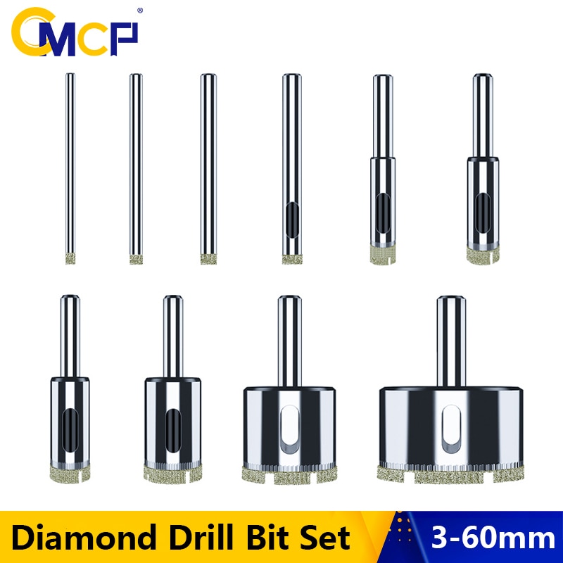 CMCP 10/15/18/28pcs Diamond Coated Drill Bit Set Tile Marble Glass Ceramic Hole Saw Drilling Bits For Power Tools 3mm-60mm