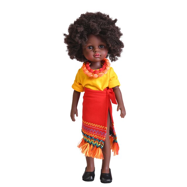 35cm Black Freckle BJD Dolls Full Silicone African Doll Pretty Girl BJD Dolls Toy With Suit Girls DIY Dress Up Make Up Toys Gift