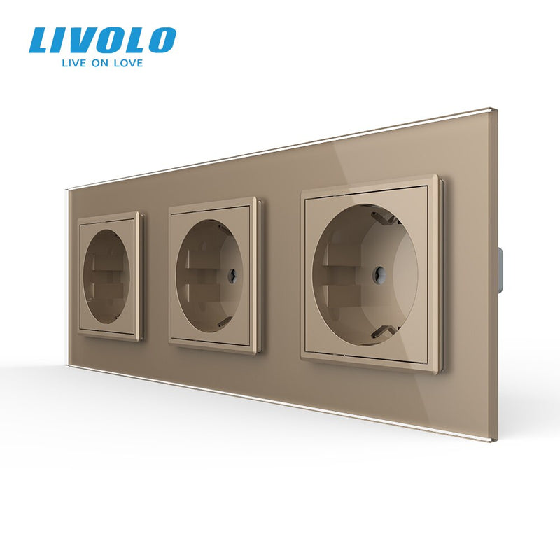 Livolo New EU Standard Power Socket, Outlet Panel, Triple Wall Power Outlet Without Plug,Toughened Glass C7C3EU-11/2/3/5