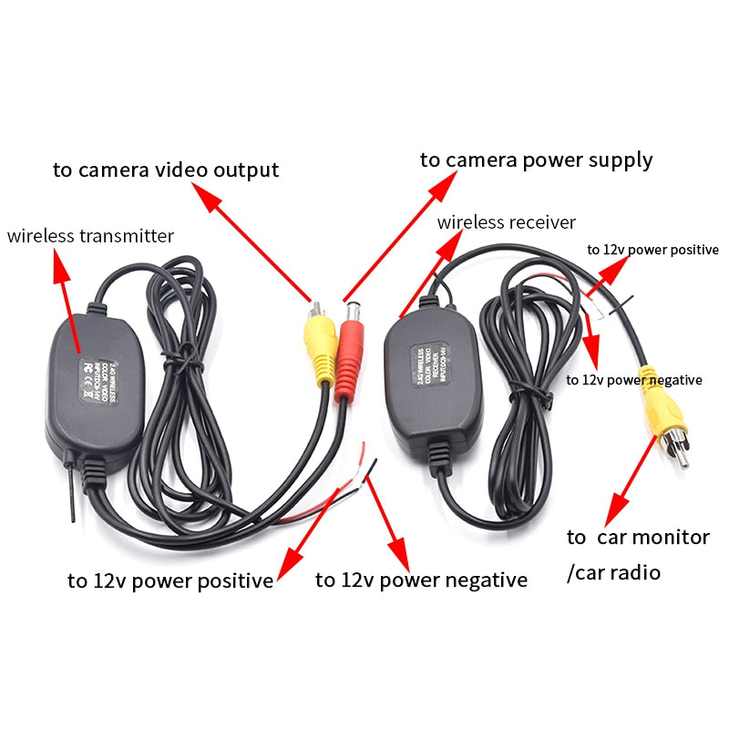 Kit de cableado inalámbrico de cámara de visión trasera de coche de fácil instalación 2,4 GHz DC 12V cámaras de vehículo transmisor/receptor inalámbrico