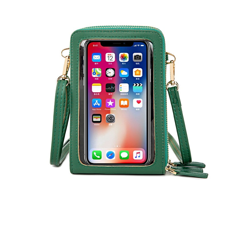 HEISSE transparente berührbare Handy-Taschen-Frauen-Umhängetasche Pu-Leder-Damen-Crossbody-Beutel-weibliche kleine Handtaschen-Geldbörse