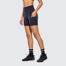 SYROKAN Atmungsaktive Luxus-Nacktgefühl-Sportshorts für Damen, hohe Taille, Bauchkontrolle, Shorts mit Seitentaschen, 15,2 cm