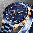 LIGE Herrenuhren Top-Marke Luxus Edelstahl Blau Wasserdicht Quarzuhr Herren Mode Chronograph Herren Sport Militäruhr