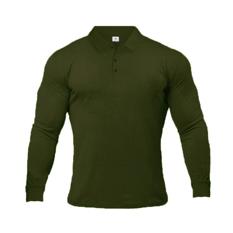 Brand Polo-Shirts Long Sleeve Male Cotton Solid Fitness Mens Slim Fit Fashion Autumn Breathable Polo Shirt