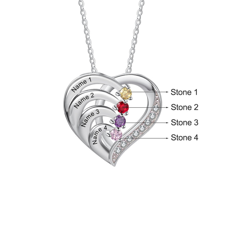 JewelOra 925 Sterling Silver Personalized Family Name Heart Necklaces for Women Customized Birthstone Engraving Mothers Necklace