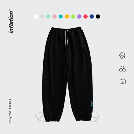 Pantalones de chándal de algodón en blanco inflados para hombre, ropa de calle, pantalones para correr con cordón, pantalones de chándal de ocio Unisex, pantalones de chándal