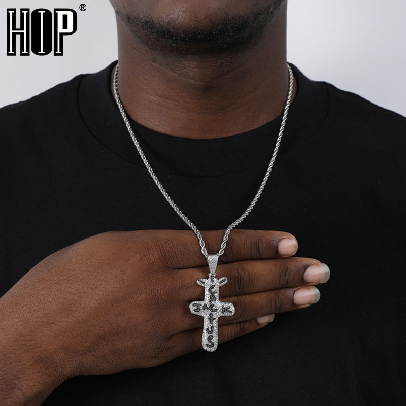 Hip Hop Cactus Jack CZ Cross Iced Out Cubic Zirconia Silver Color Necklaces & Pendants For Men Jewelry