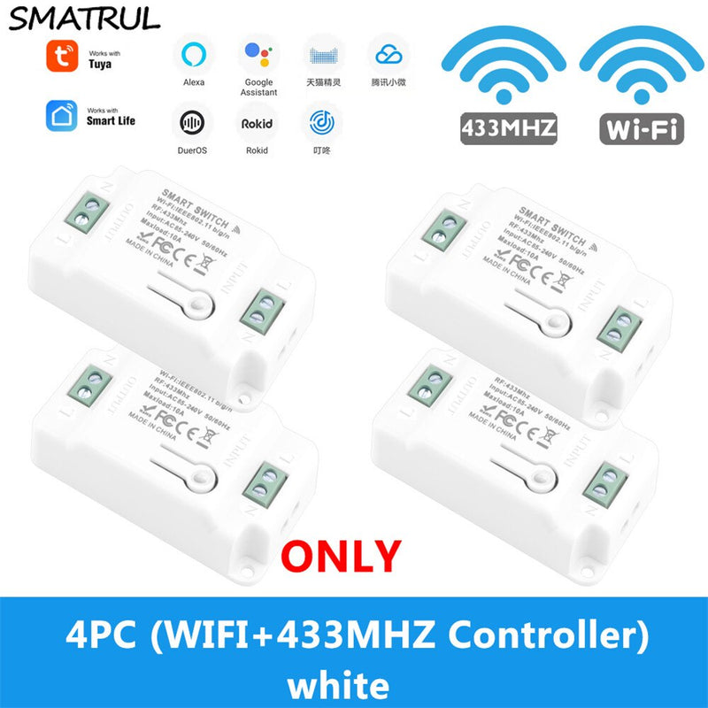 SMATRUL Tuya Smart Life Home APP WiFi + RF 433Mhz interruptor luz pared relé temporizador módulo voz Google Home Alexa 110V 220V 10A lámpara