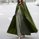 ZANZEA Frauen Herbst Winter Hoodies Langer Umhang Mantel Beiläufiger Kapuzenmantel Outwear Windjacke Streetwear Jacken Weihnachten Poncho