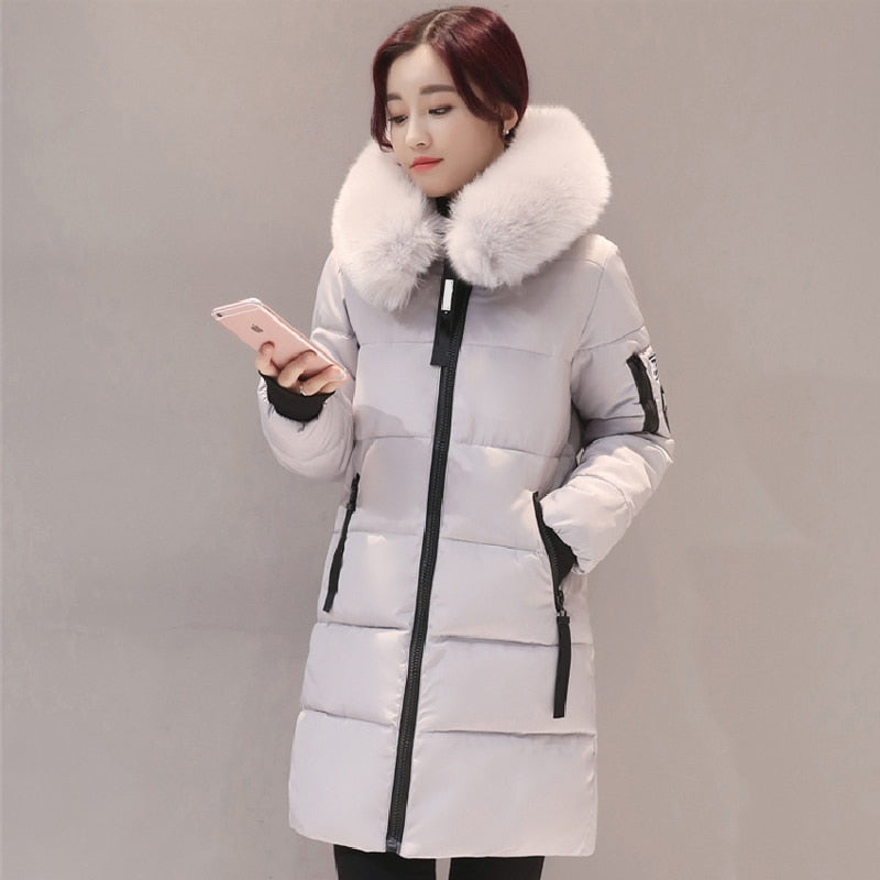 2021 new hooded loose long women winter jacket with fur collar warm thick parka cotton padded female fashion womens coat parkas