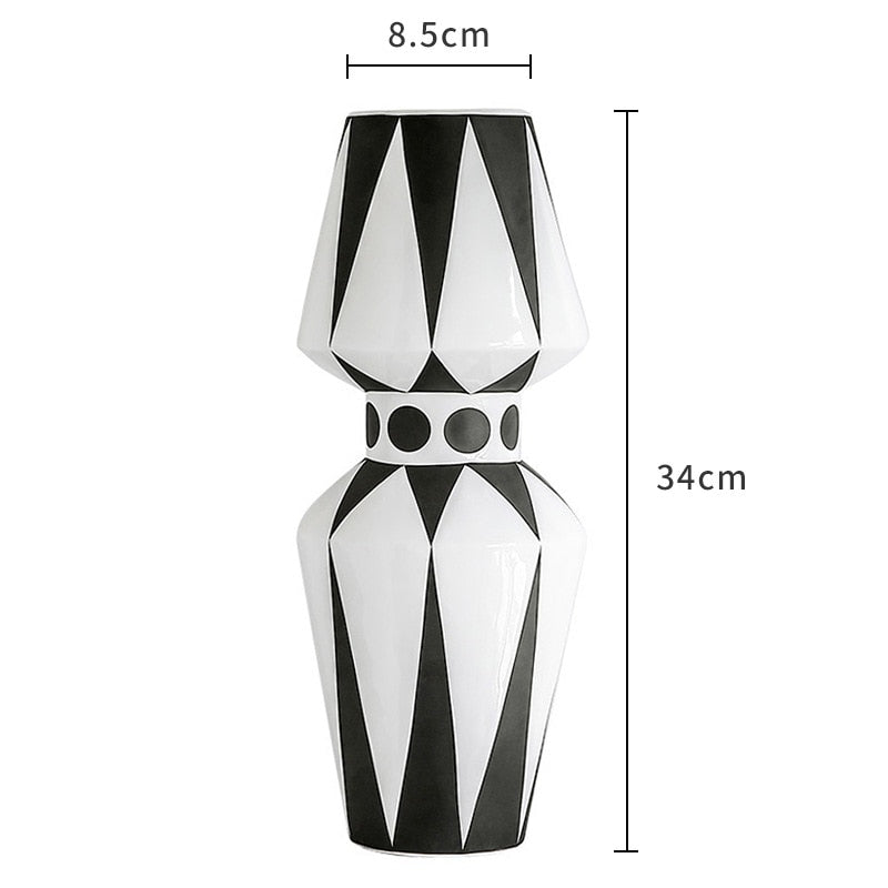 Nordic creative black and white ceramic vase abstract style flower arrangement flower retro classic home craft ornament